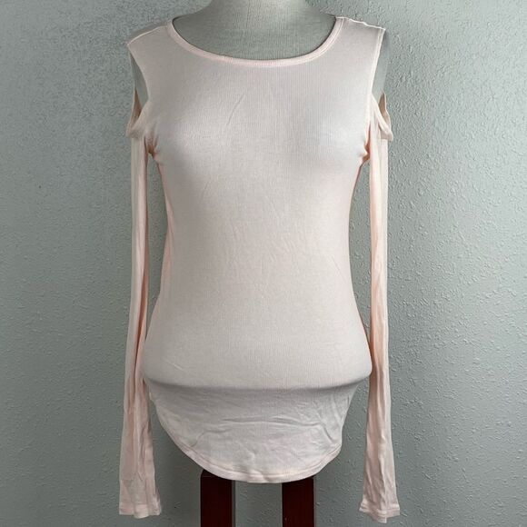 EUC Mudd Womens Pink/Peach Peekaboo/Cold Shoulders Long Sleeve Shirt Size L - Picture 1 of 5
